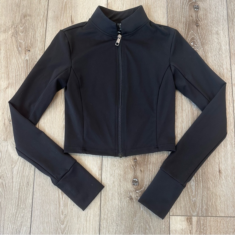 Cropped Black Zip-Front Bomber Jacket